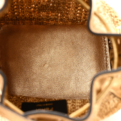 Fendi Raffia Lurex Vitello Laminato F is Fendi FF Crochet Mini Mon Tresor Bucket Bag Natural Oro 5 of 10
