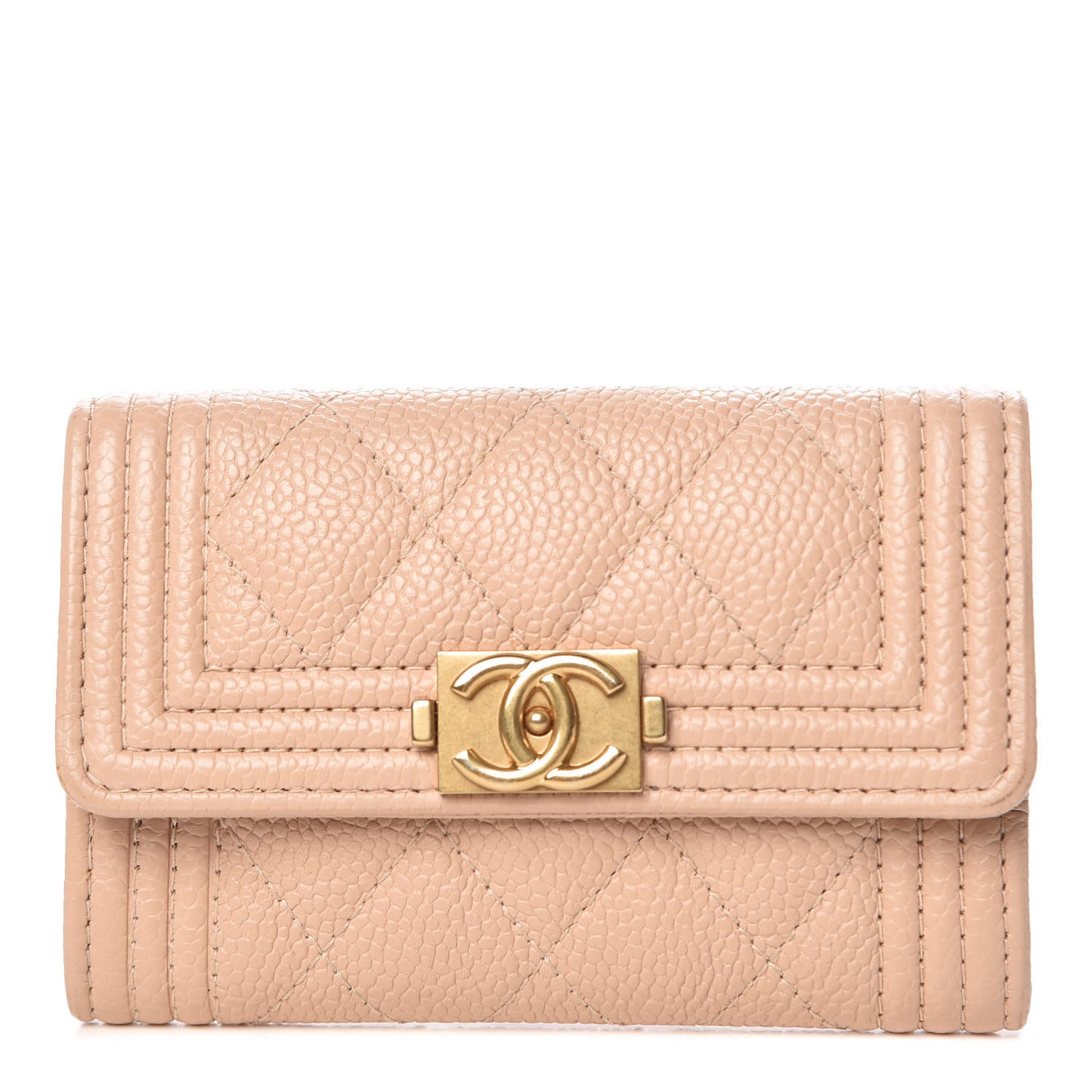 Caviar Quilted Boy Card Holder Beige Clair