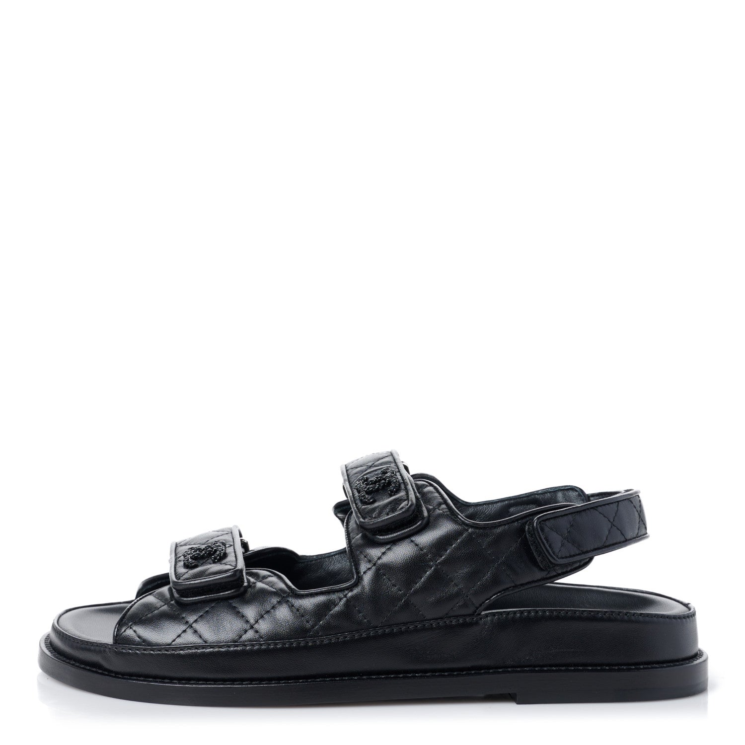 Chanel Lambskin Velcro Dad Sandals 39.5 Black 1 of 9