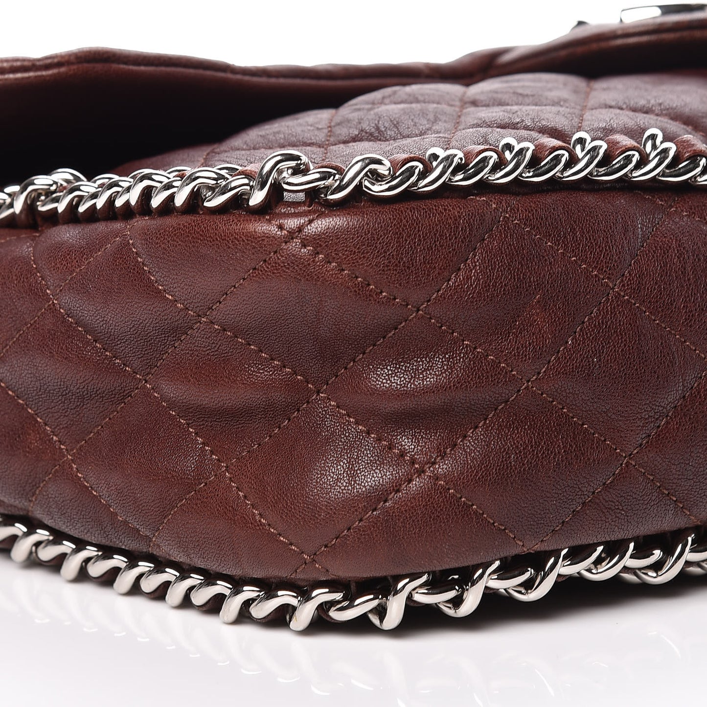 Crumpled Lambskin Quilted Maxi Chain Around Flap Dark Brown