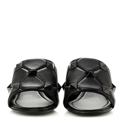 Valentino Garavani Nappa Quilted Monochrome Roman Stud 65mm Slide Sandals 39.5 Black 3 of 10