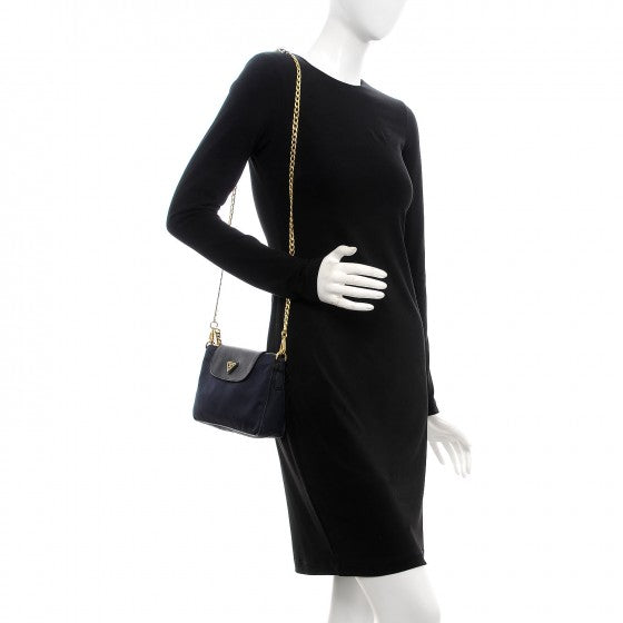 Prada Tessuto Nylon Saffiano Crossbody Bag Black Blue 2 of 7