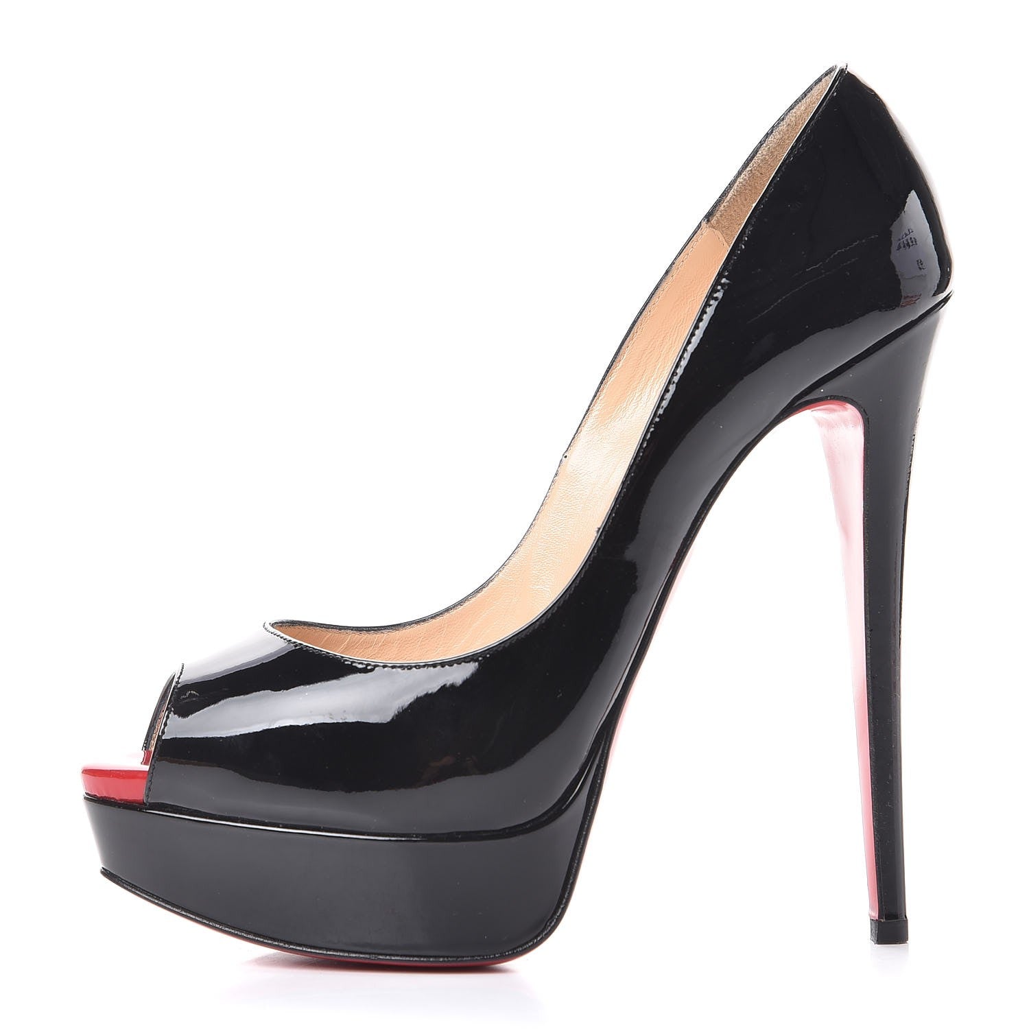 Christian Louboutin Patent Lady Peep 150 Pumps 39 Black Red 1 of 11
