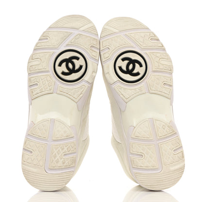 Chanel Suede Calfskin Fabric CC Sneakers 38 White 5 of 21
