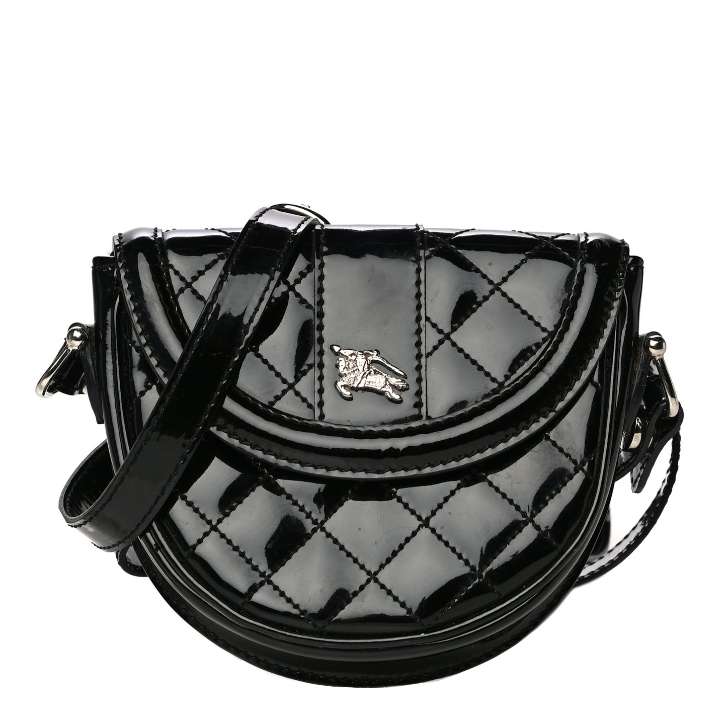 Patent Calfskin Quilted Mini Crossbody Bag Black