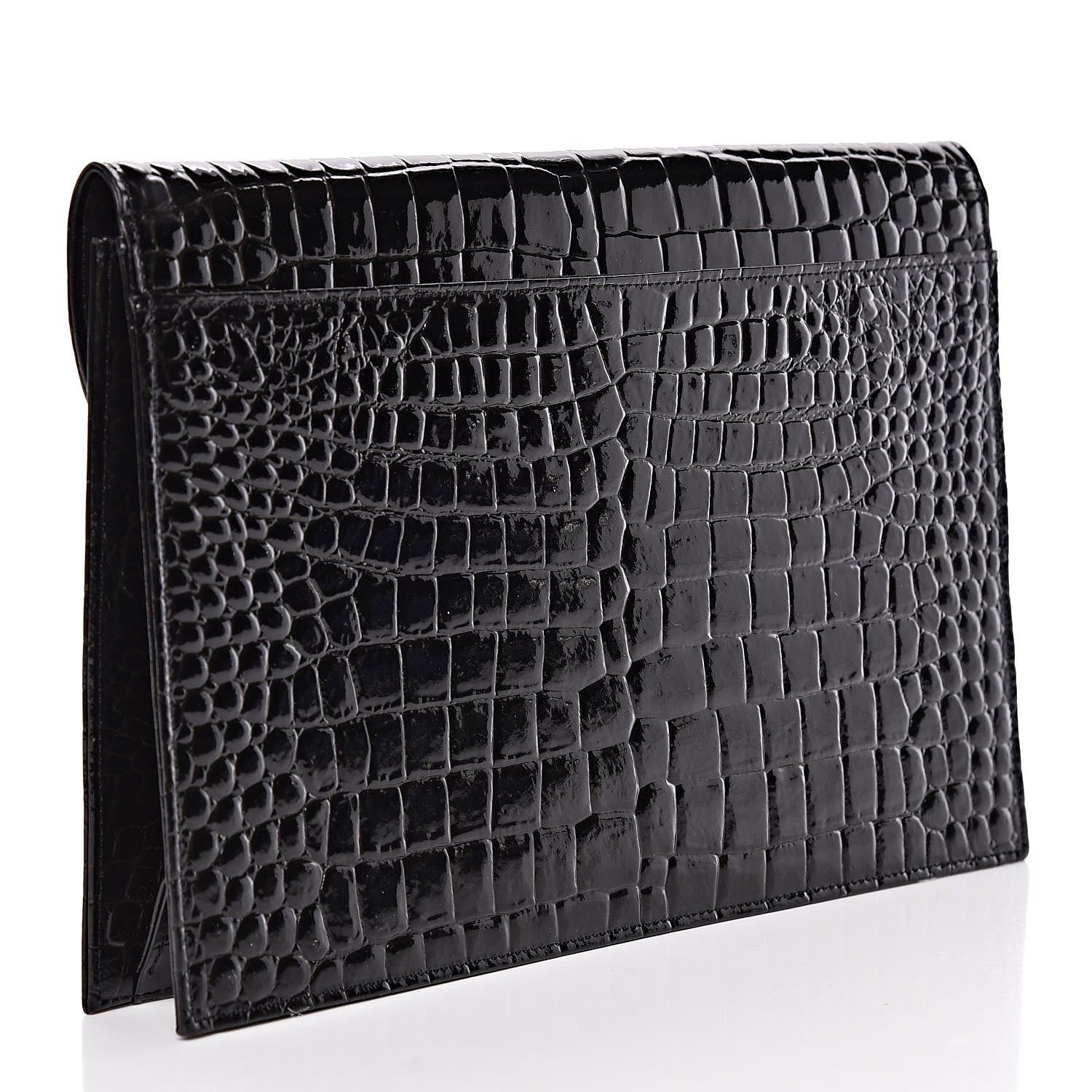 Saint Laurent Calfskin Crocodile Embossed Clutch Black 3 of 9