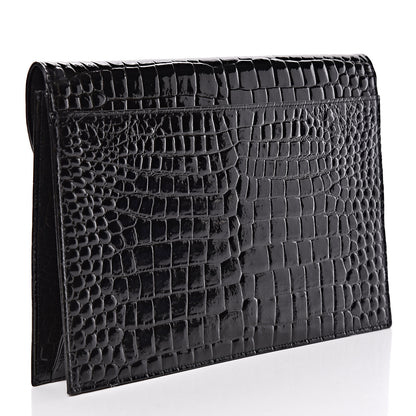 Saint Laurent Calfskin Crocodile Embossed Clutch Black 3 of 9