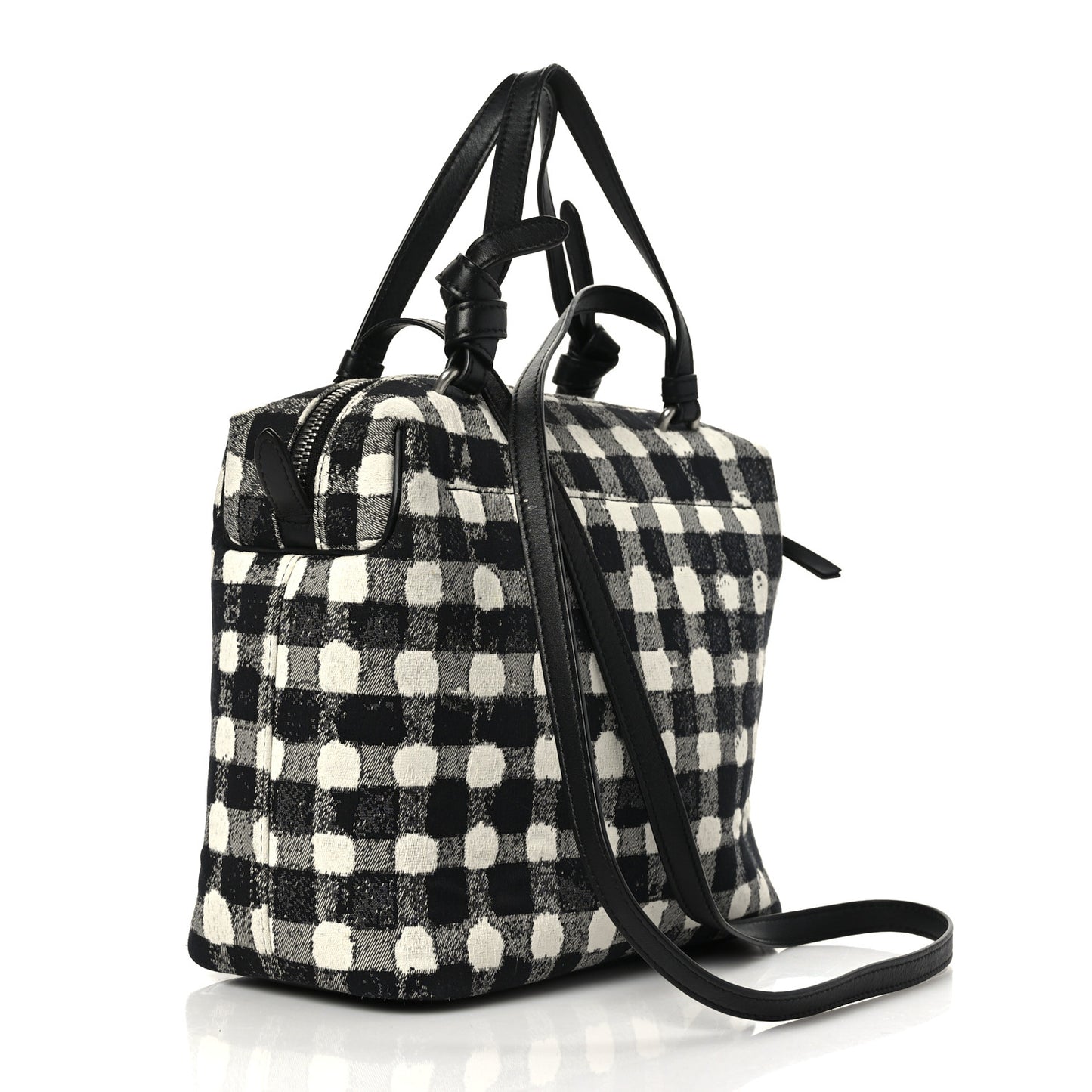 Canvas Calfskin Small Soft Cube Satchel Black White