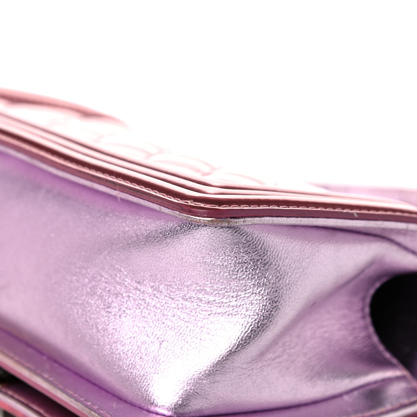 Metallic Patent Calfskin Quilted Small Boy Flap Pink