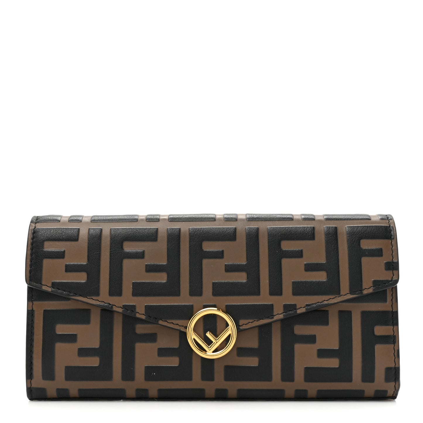 Vitello Soft F is Fendi Bi-Color FF 1974 Embossed Continental Envelope Wallet Maya Black