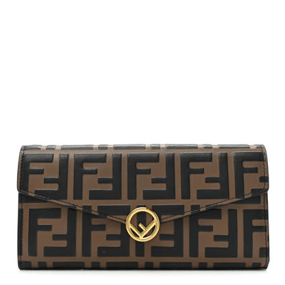 Fendi Vitello Soft F is Fendi Bi-Color FF 1974 Embossed Continental Envelope Wallet Maya Black 1 of 16