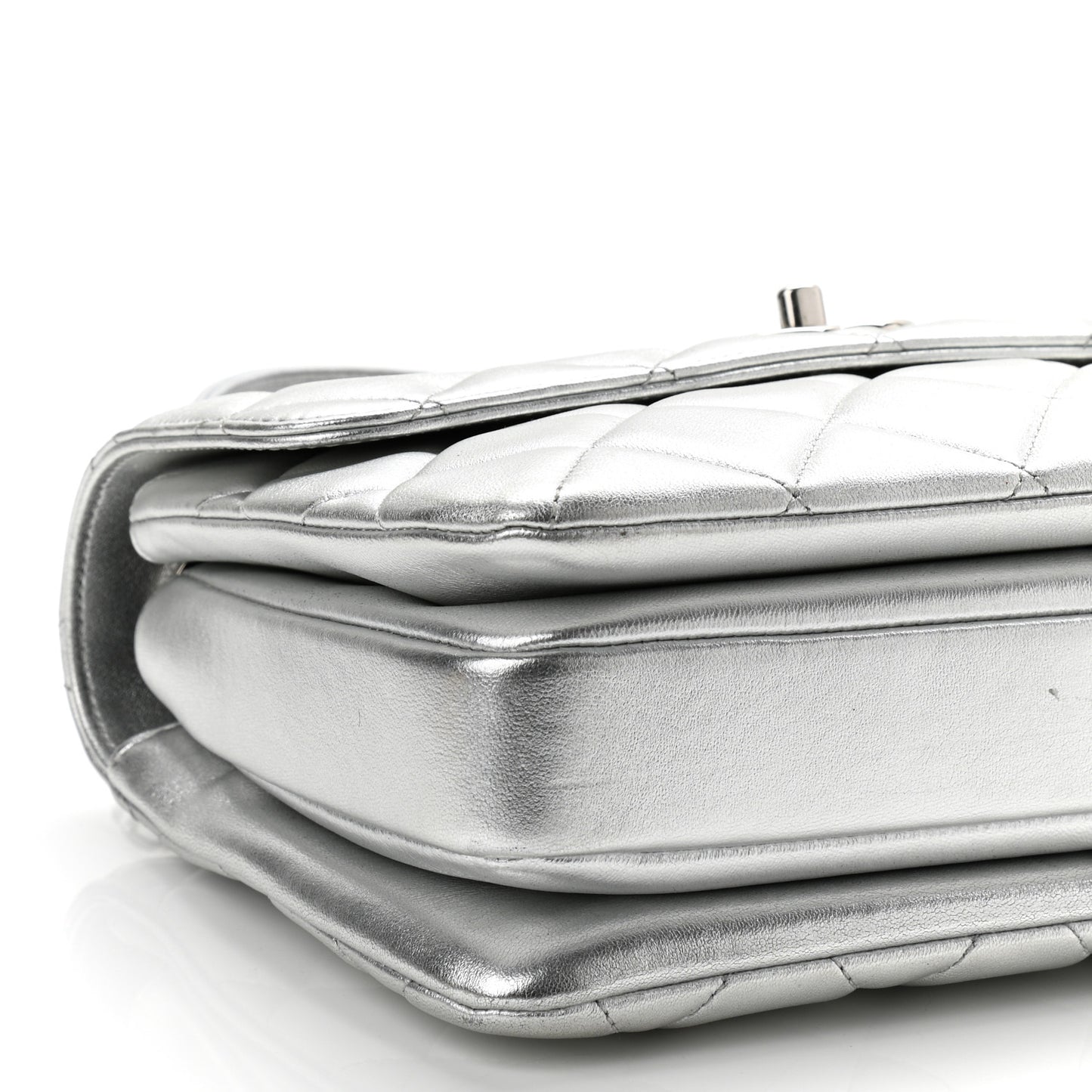 Metallic Lambskin Quilted Small Trendy CC Flap Dual Handle Bag Silver