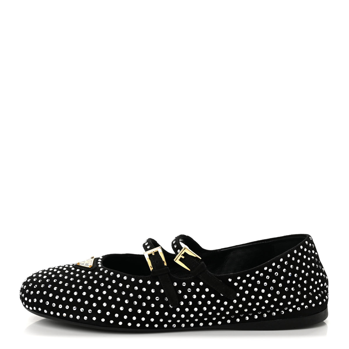Suede Crystal Studded Ballerina Flats 38 Black