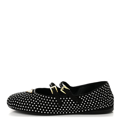 Prada Suede Crystal Studded Ballerina Flats 38 Black 1 of 8