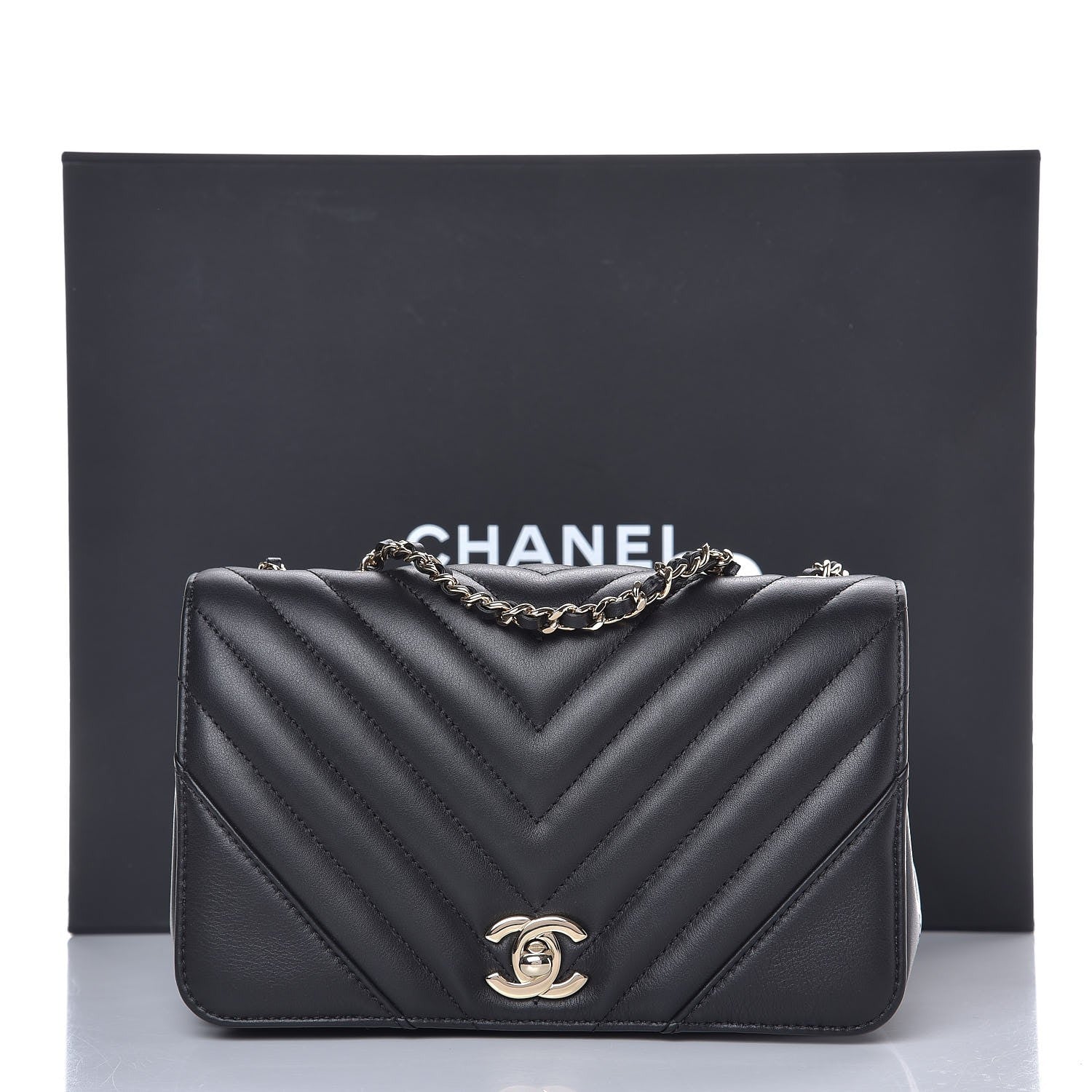 Chanel Calfskin Chevron Quilted Mini Statement Flap Black 8 of 8