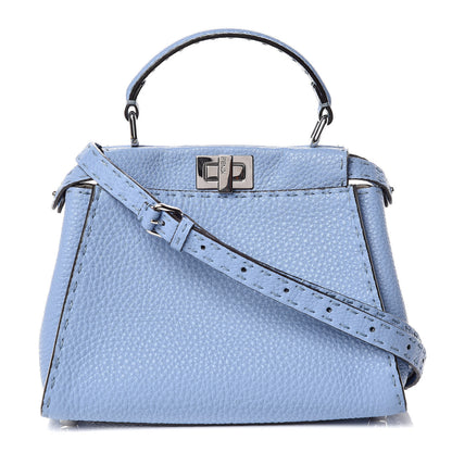 Fendi Cuoio Roma Selleria Chamois Bi-Color Mini Peekaboo Iconic Satchel Sky Blue Latte 1 of 13