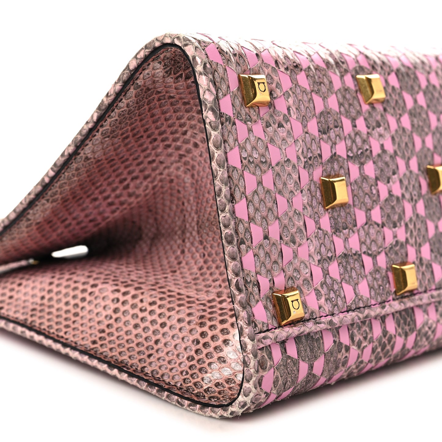 Calfskin Snakeskin Woven The Studio Box Tote Pink Brown