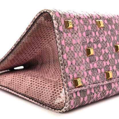Salvatore Ferragamo Calfskin Snakeskin Woven The Studio Box Tote Pink Brown 9 of 10
