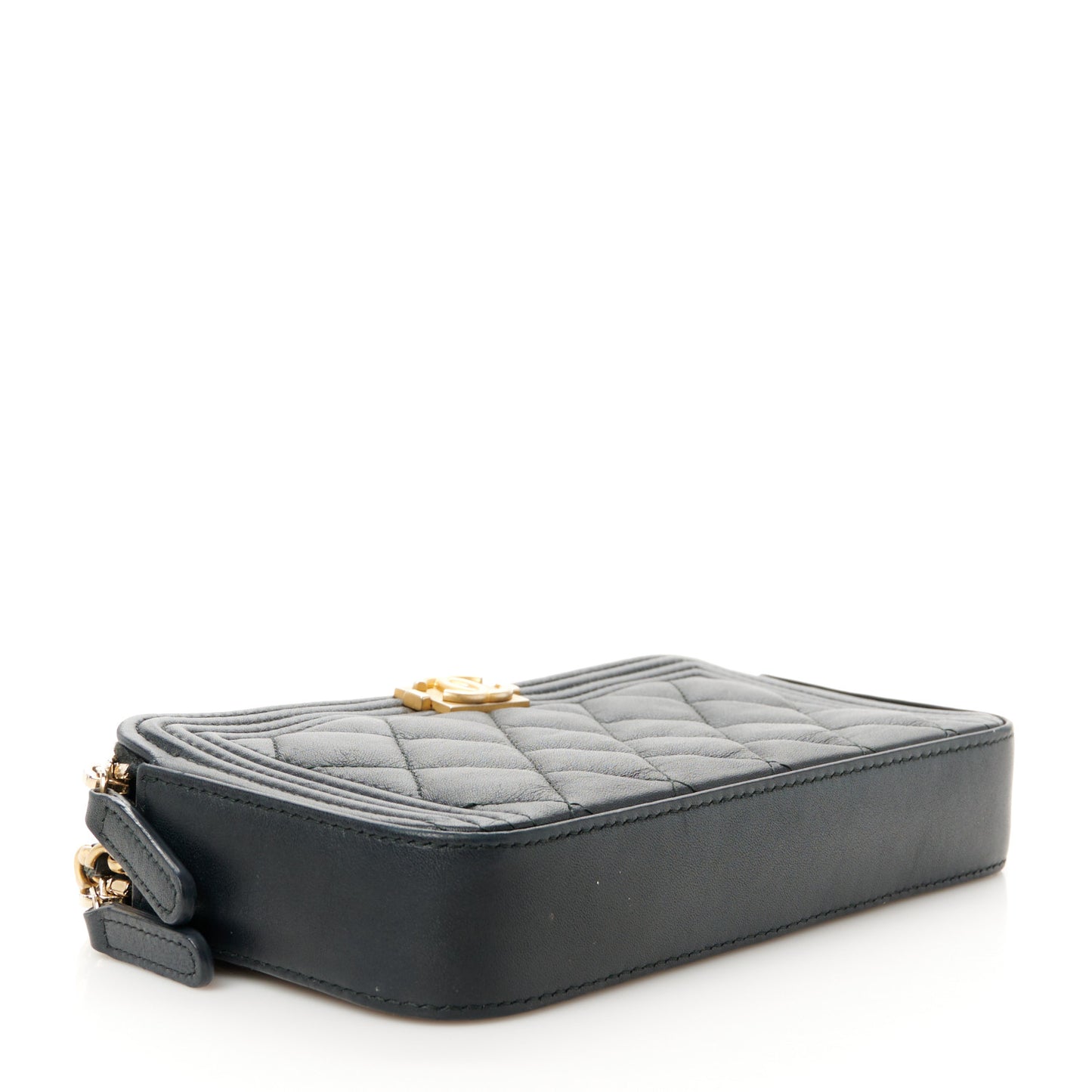 Lambskin Quilted Small Boy Clutch With Chain Black