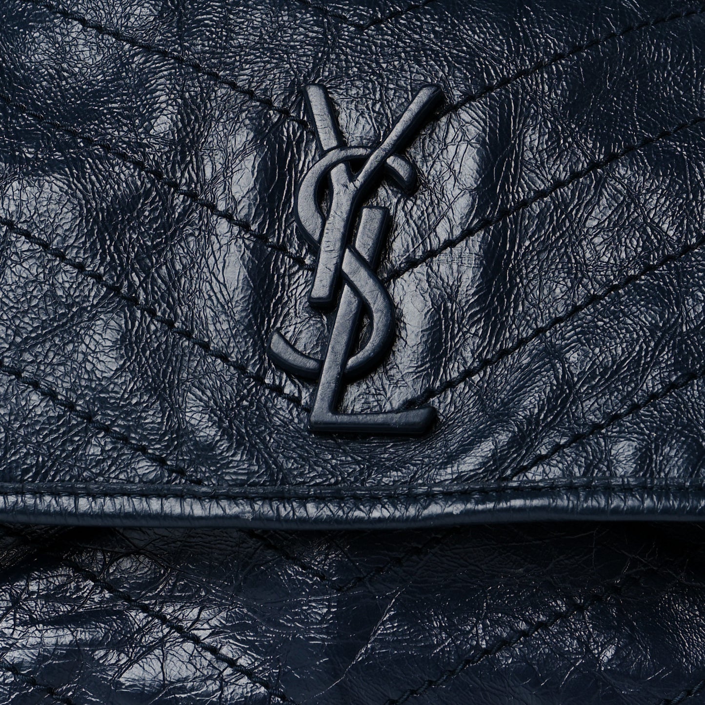 Crinkled Calfskin Matelasse Monogram Medium Niki Chain Satchel Deep Marine
