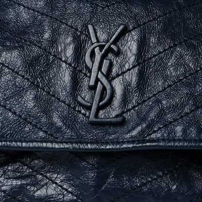 Saint Laurent Crinkled Calfskin Matelasse Monogram Medium Niki Chain Satchel Deep Marine 8 of 14