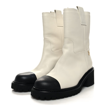 Chanel Calfskin CC Ankle Boots 37 White Black 3 of 8