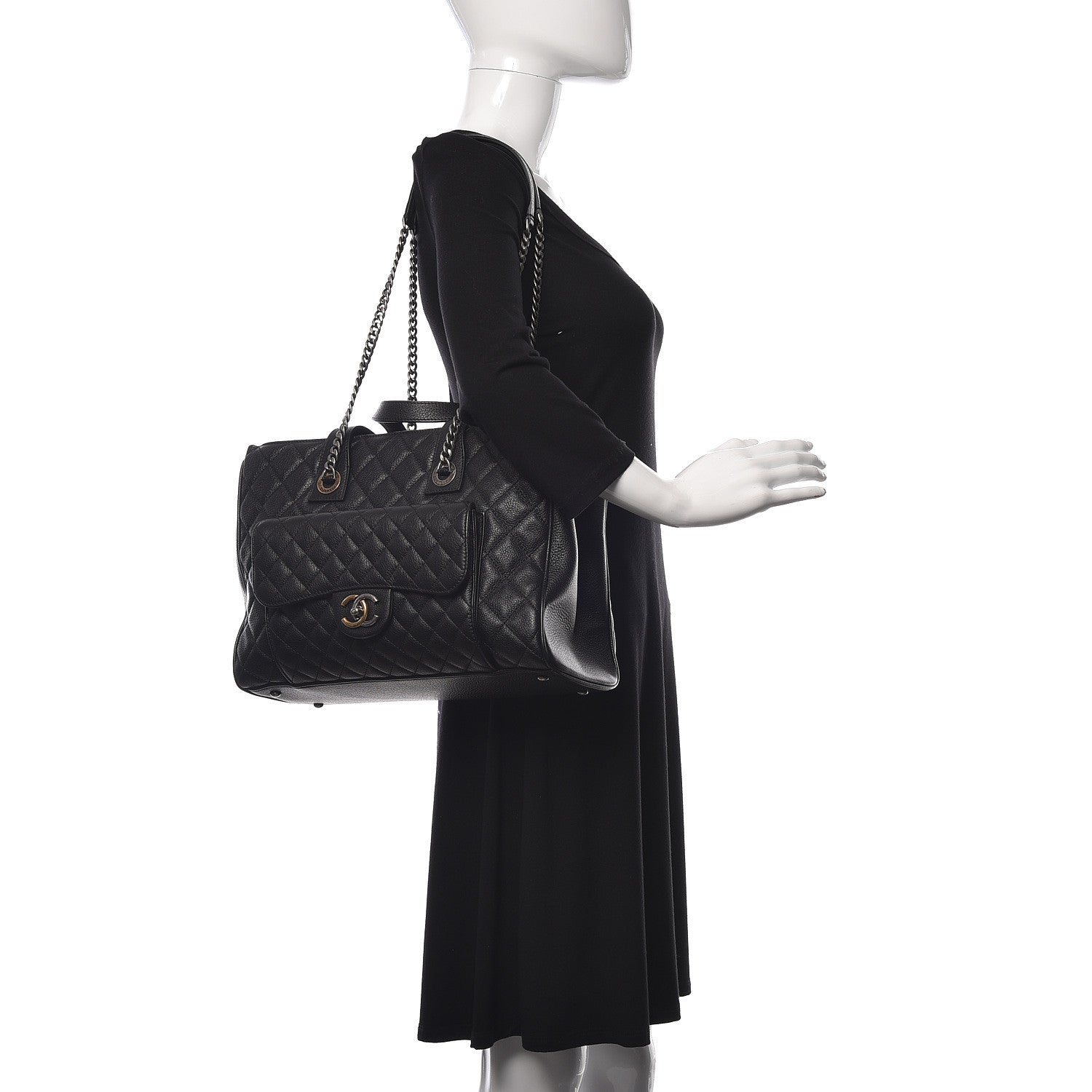 Chanel Grained Calfskin Quilted Large Casual Pocket Tote Black 2 of 13