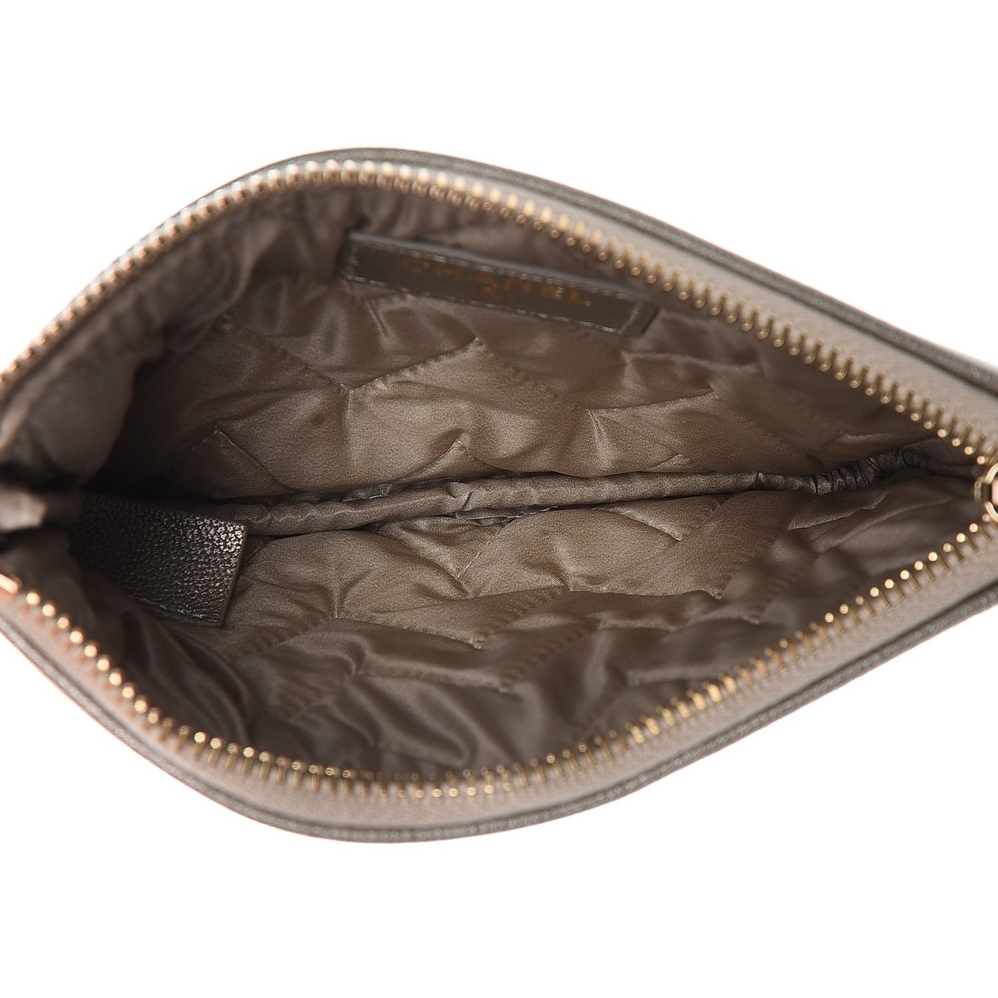 Metallic Sheepskin Chevron Quilted Small Vintage Mademoiselle Cosmetic Case Light Gold
