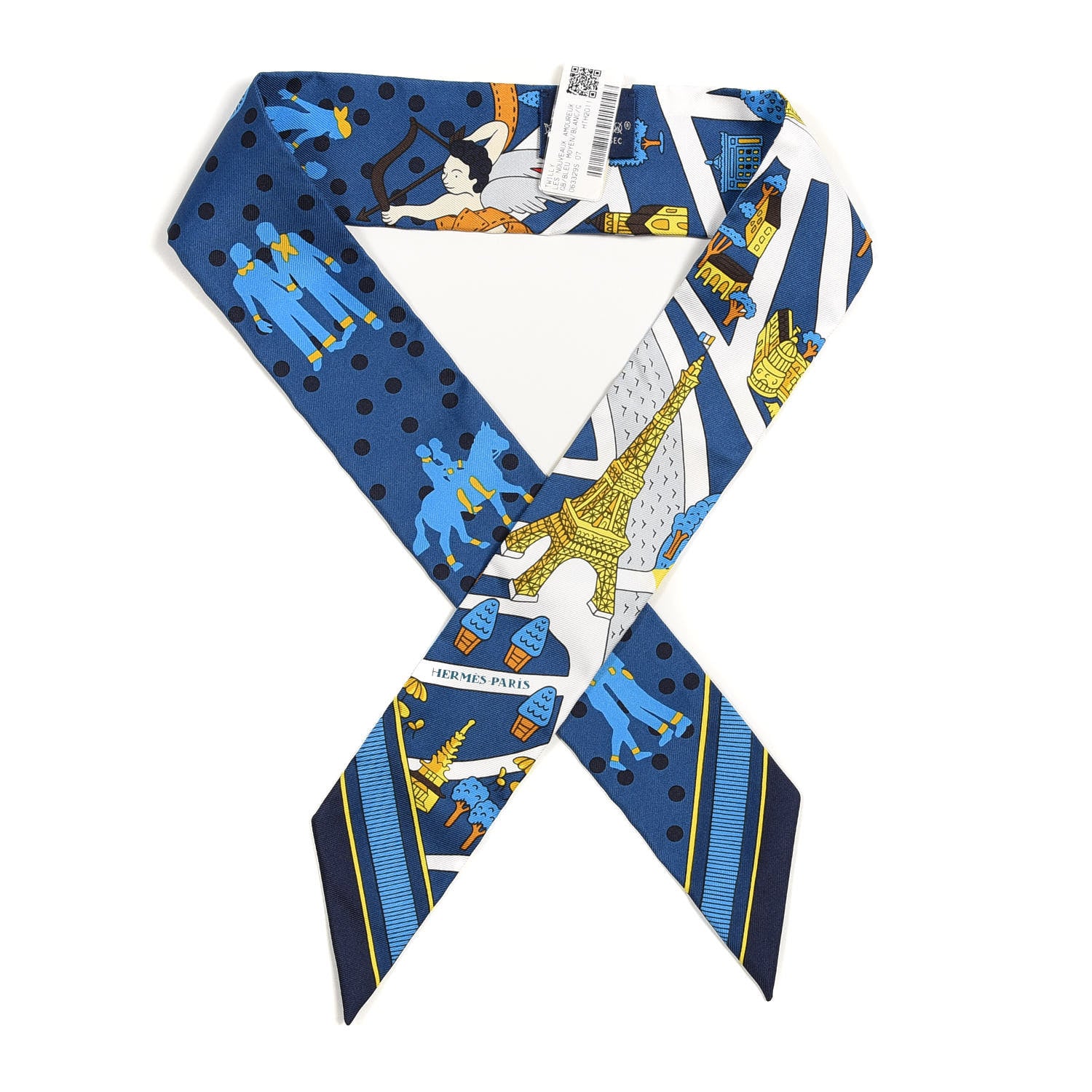 Hermes Silk Les Nouveaux Amoureux Twilly Bleu Moyen White 1 of 4