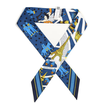 Hermes Silk Les Nouveaux Amoureux Twilly Bleu Moyen White 1 of 4