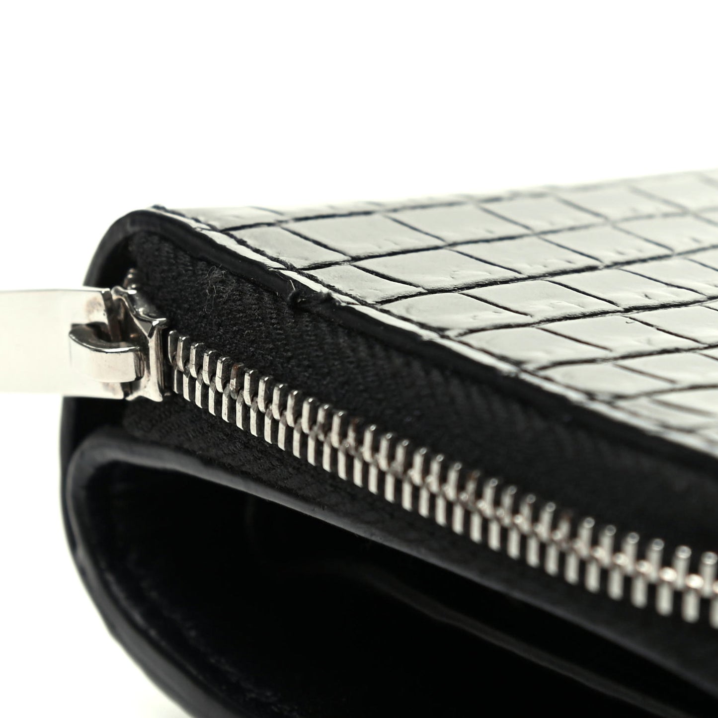 Calfskin Crocodile Embossed Monogram Compact Wallet Black