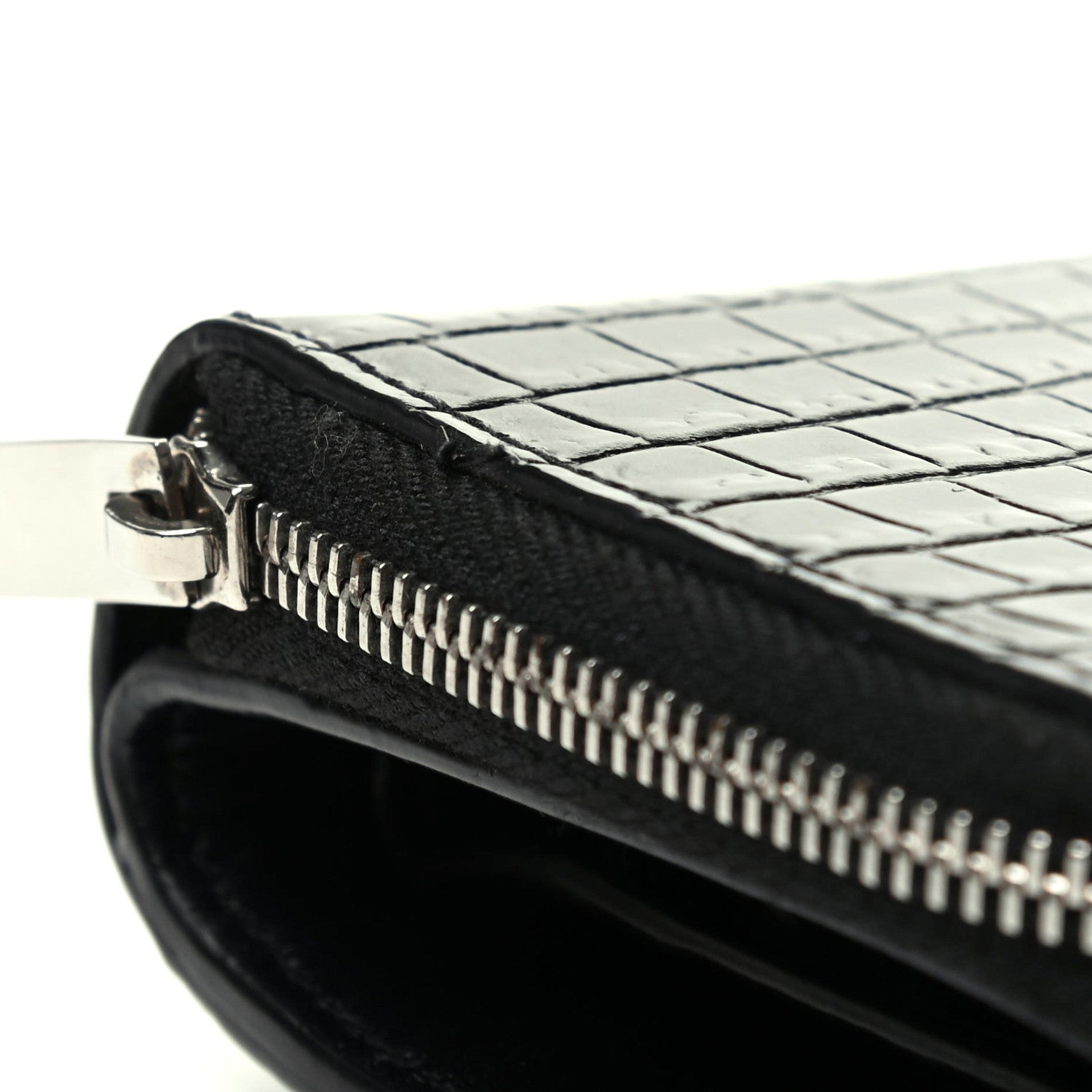 Saint Laurent Calfskin Crocodile Embossed Monogram Compact Wallet Black 8 of 10