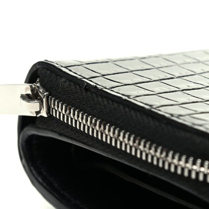 Saint Laurent Calfskin Crocodile Embossed Monogram Compact Wallet Black 8 of 10