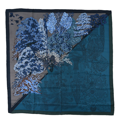 Hermes Silk Les Legendes de l'Arbre Scarf 90 Petrole Gris Acier 1 of 3