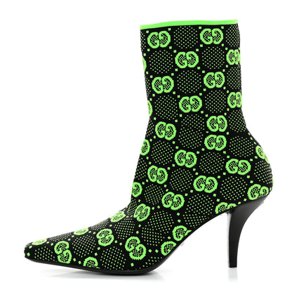 Gucci Technical Jersey Knit GG Monogram Square G 75mm Ankle Boots 36 Black Neon Green 1 of 7