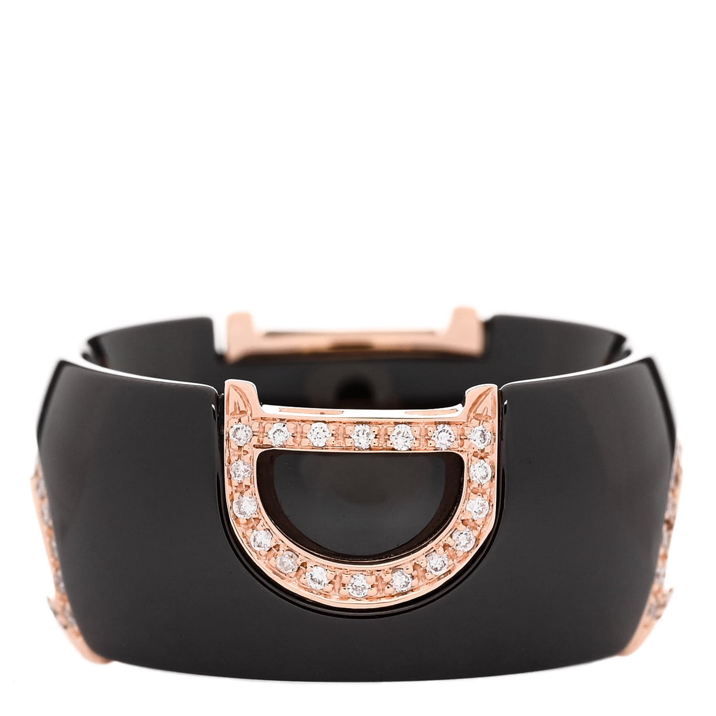 18K Pink Gold Ceramic Diamond D Icon Ring 53 6.25 Black