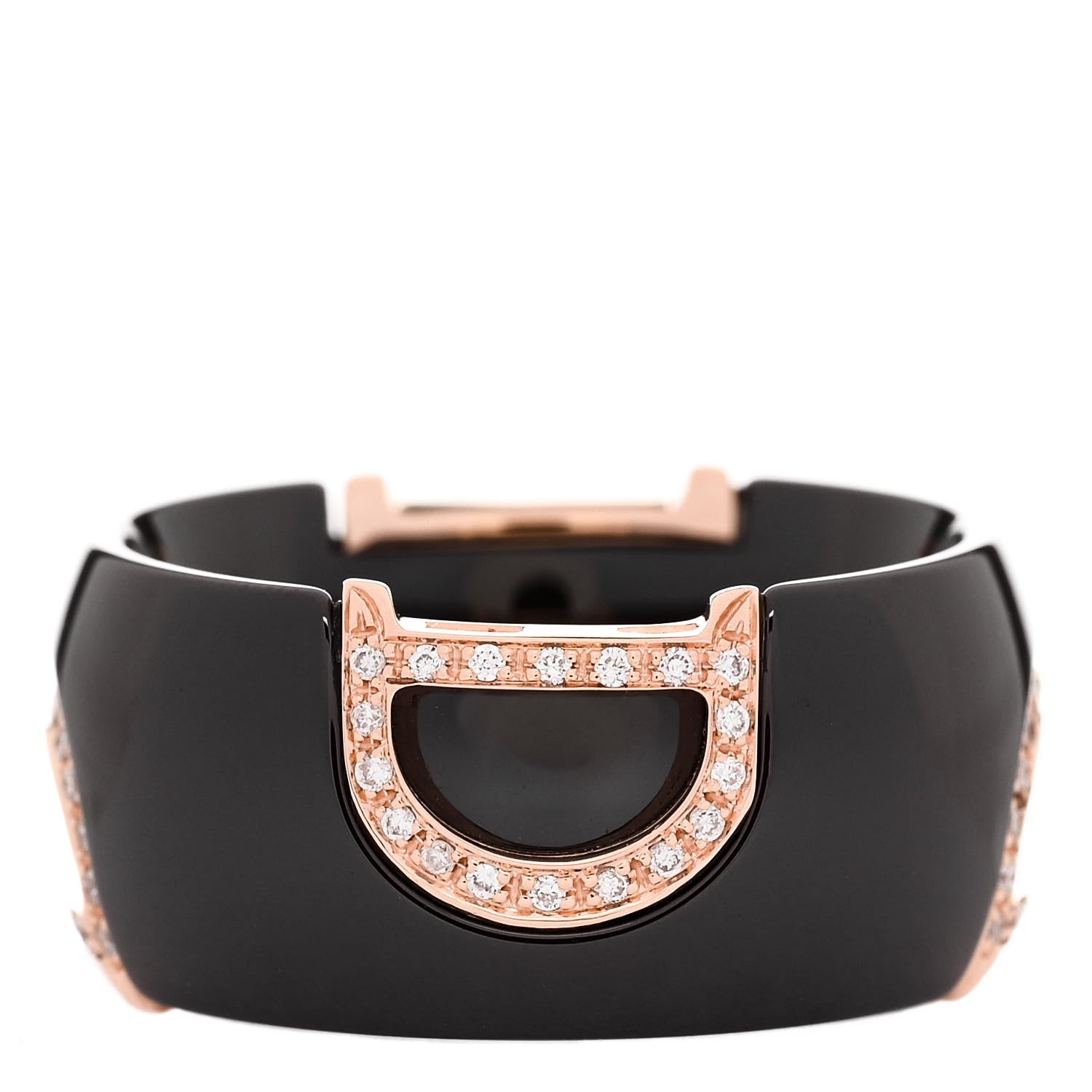 Damiani 18K Pink Gold Ceramic Diamond D Icon Ring 53 6.25 Black 3 of 5