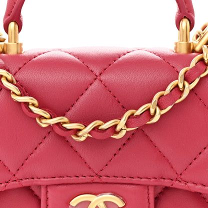 Chanel Lambskin Quilted Top Handle Flap Coin Purse With Chain Dark Pink 9 of 12