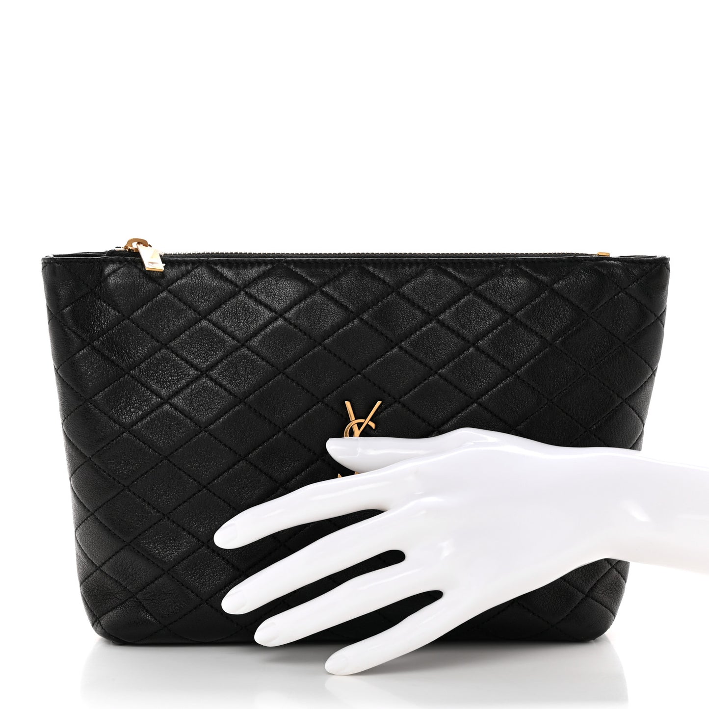 Lambskin Quilted Gaby Cosmetic Pouch Black