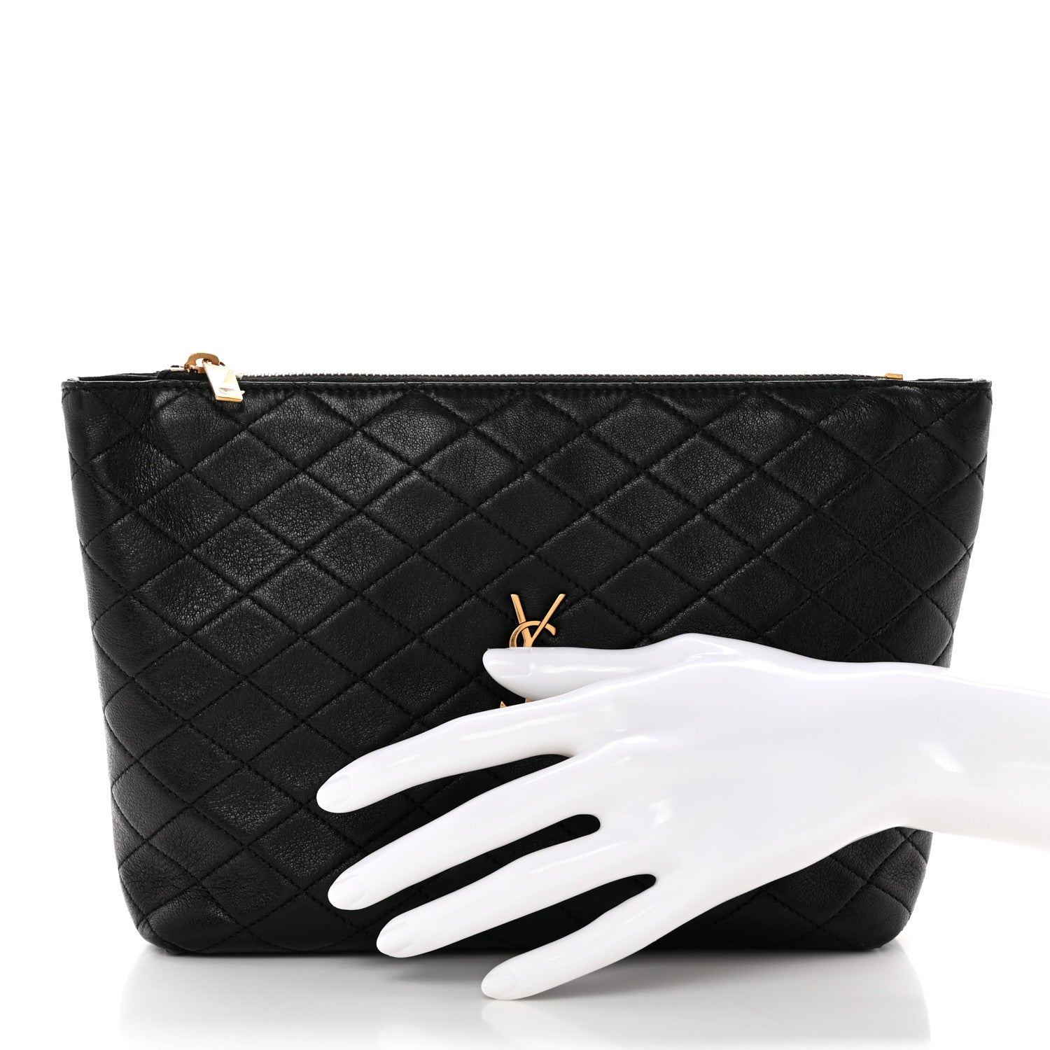 Saint Laurent Lambskin Quilted Gaby Cosmetic Pouch Black 2 of 9
