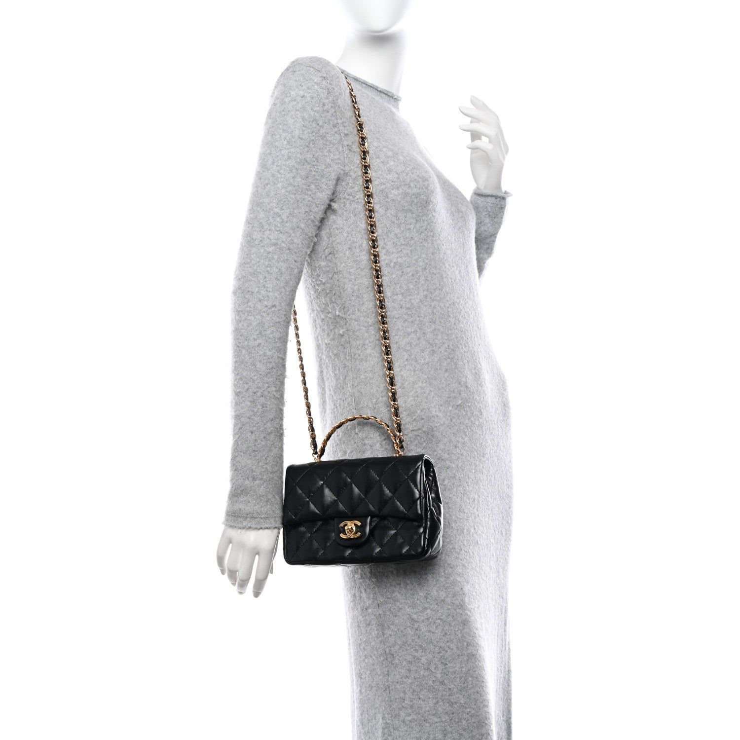 Chanel Shiny Lambskin Quilted Golden Links Top Handle Flap Black 2 of 11
