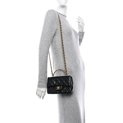 Chanel Shiny Lambskin Quilted Golden Links Top Handle Flap Black 2 of 11