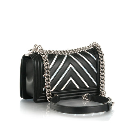 Chanel Lambskin Iridescent PVC Chevron Quilted Medium Boy Flap Black Silver 4 of 9
