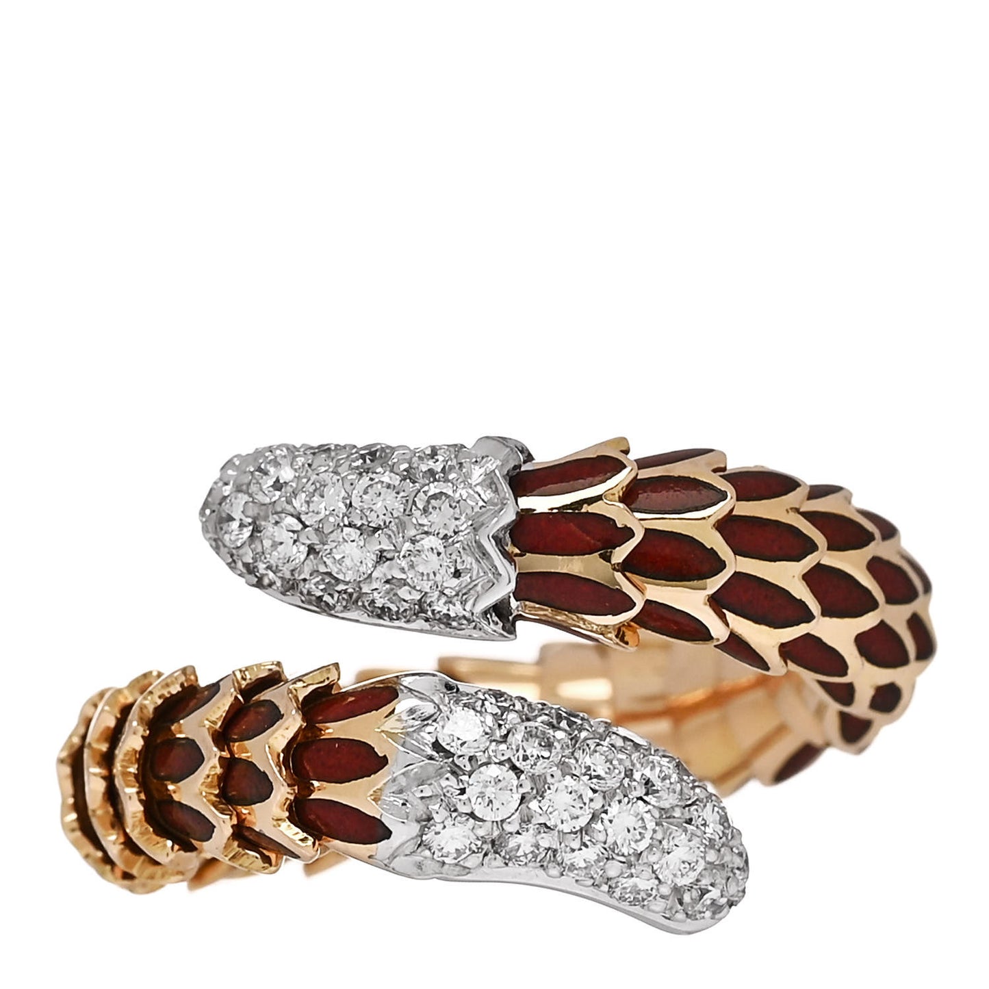 18K Yellow White Gold Enamel Diamond Cobra Ring 52 6 Red