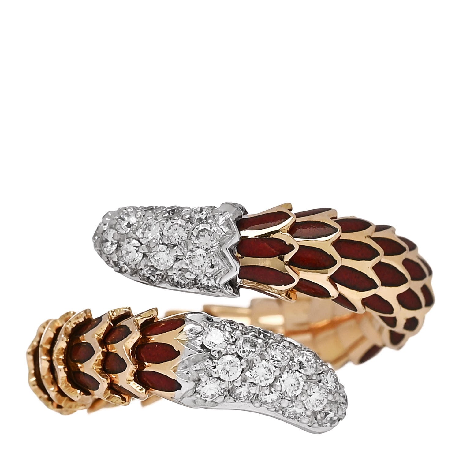 Roberto Coin 18K Yellow White Gold Enamel Diamond Cobra Ring 52 6 Red 1 of 4