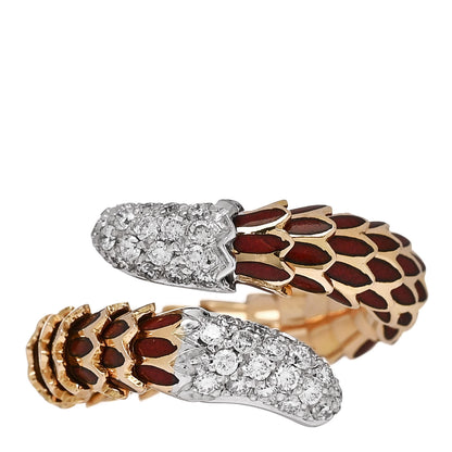 Roberto Coin 18K Yellow White Gold Enamel Diamond Cobra Ring 52 6 Red 1 of 4