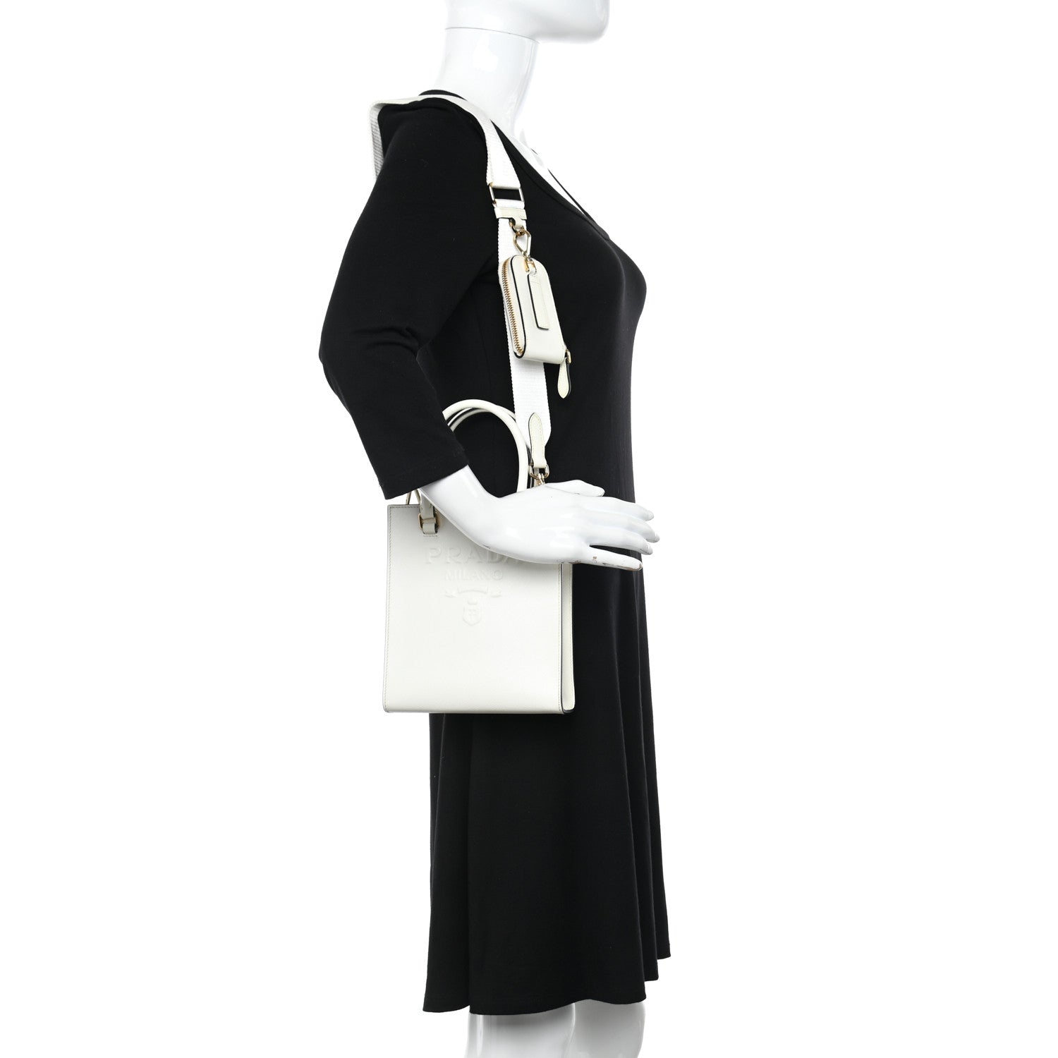 Prada Soft Calfskin Small Shoulder Bag Bianco 2 of 12