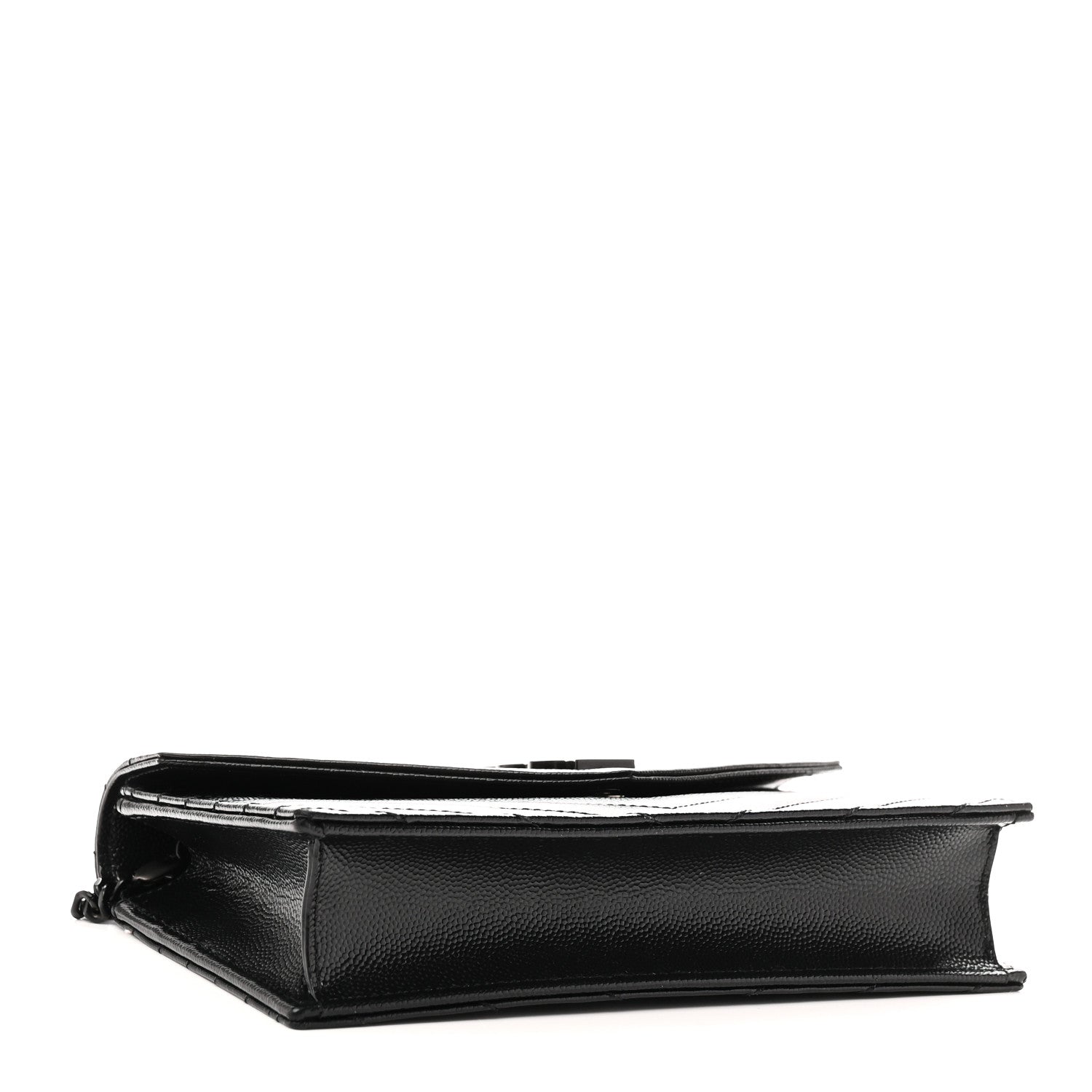 Saint Laurent Grain De Poudre Matelasse Chevron Monogram Monochrome Envelope Chain Wallet Black 4 of 11