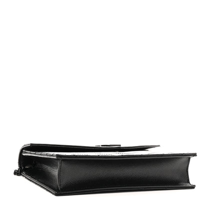 Saint Laurent Grain De Poudre Matelasse Chevron Monogram Monochrome Envelope Chain Wallet Black 4 of 11