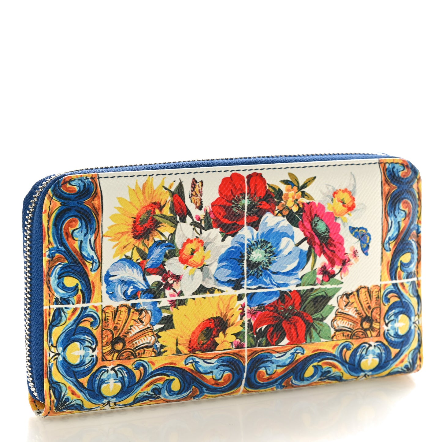 DOLCE GABBANA Dauphine Majolica Printed Zip Around Wallet Multicolor